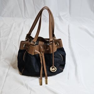 Michael Kors Marina Denim & Leather Satchel in Dark Rinse
